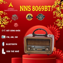 Đài Radio cổ điển, 3 band FM, AM, SW, pin khô, sử dụng 6-8h, nghe nhạc Bluetooth, USB, TF NNS 8069BT