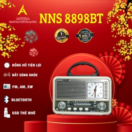 Đài Radio NNS 8898BT thiết kế tân cổ điển, kèm đồng hồ để bàn, bắt sóng cực khỏe đầy đủ tính năng nghe nhạc
